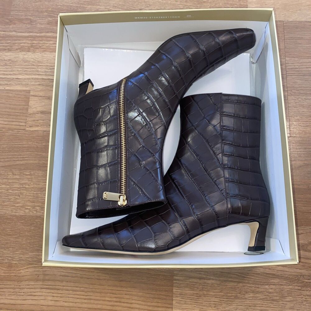 Michael Kors Womens Cosmo Croc-Embossed Kitten Heel Booties Chocolate size 8 NEW - Picture 4 of 10